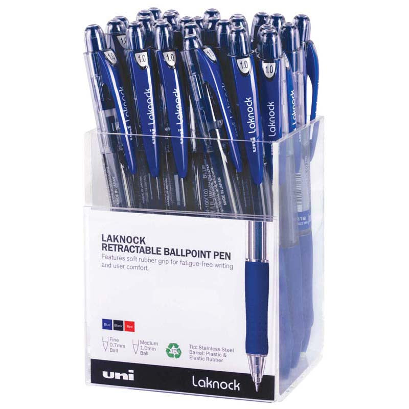 Uni Laknock 1.0mm Retractable Medium Blue SN-100 - Cafe Supply