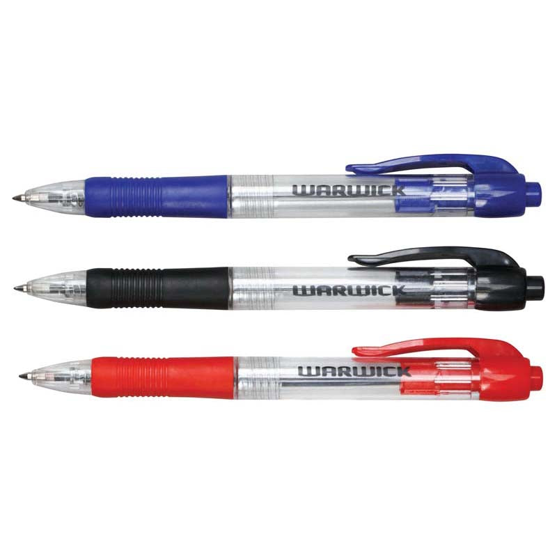 Warwick Pen Ballpoint Assorted Retractable Medium Comfort Grip 3 Pack