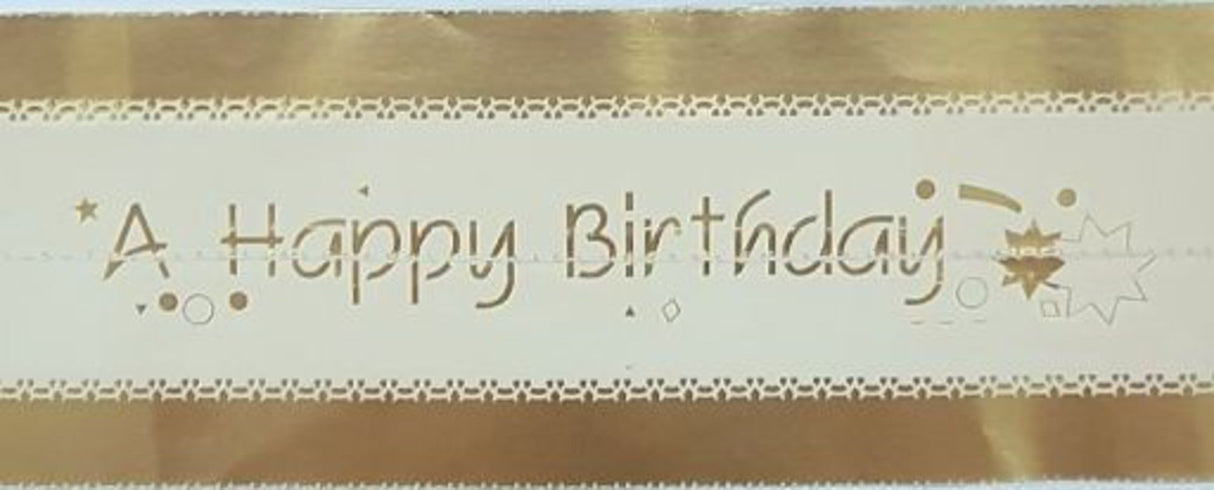 Cake Band Happy Birthday White/Gold 63mm (1m)