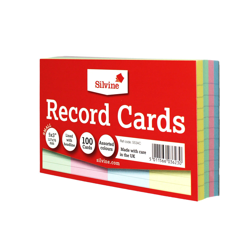 Silvine Record Cards 5x3 Ruled Assorted Colours - Cafe Supply