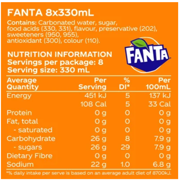 Fanta Orange Soft Drink Cans 8 x 330ml