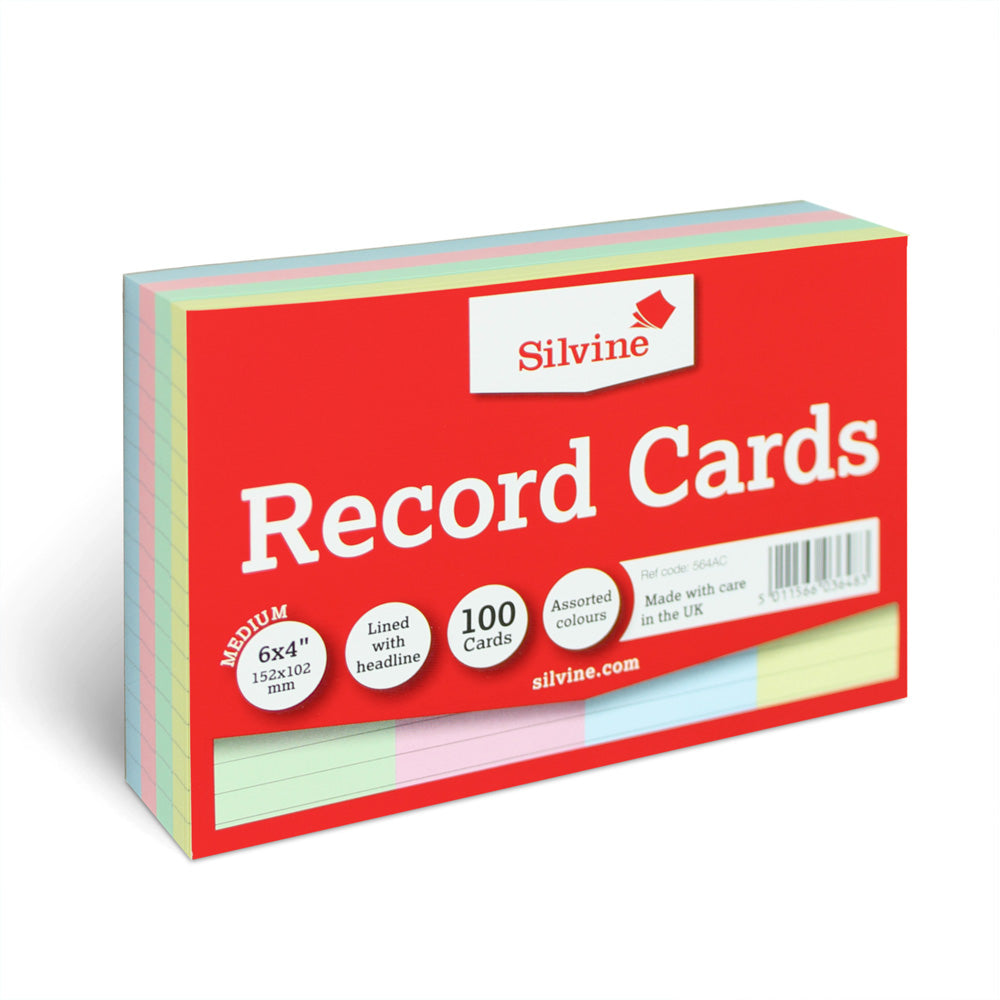 Silvine Record Cards 6x4 Ruled Assorted Colours - Cafe Supply