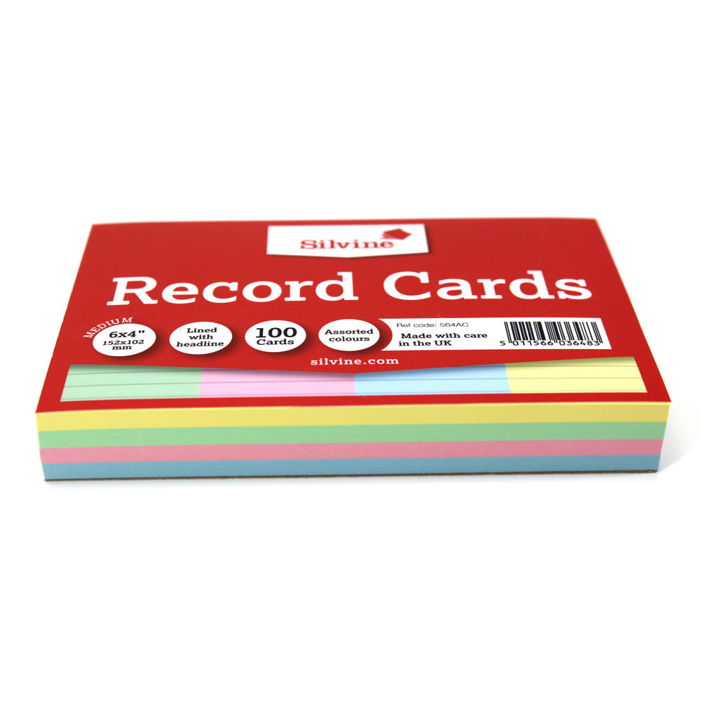 Silvine Record Cards 6x4 Ruled Assorted Colours - Cafe Supply