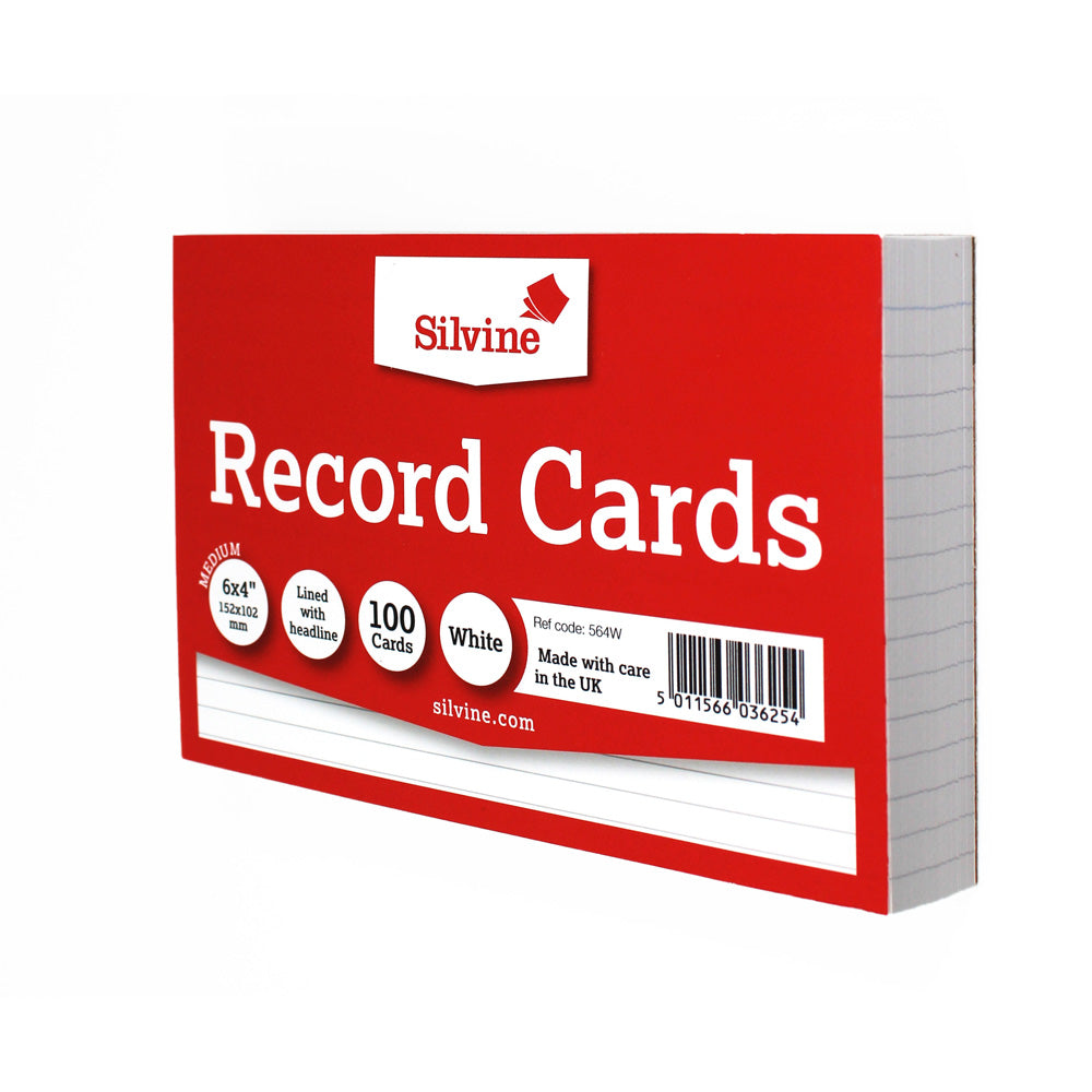 Silvine Record Cards 6x4 Ruled White - Cafe Supply