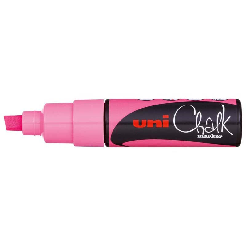 Uni Chalk Marker 8.0mm Chisel Tip Fluoro Pink PWE-8K - Cafe Supply