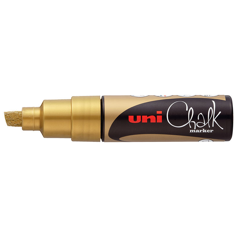 Uni Chalk Marker 8.0mm Chisel Tip Gold PWE-8K - Cafe Supply