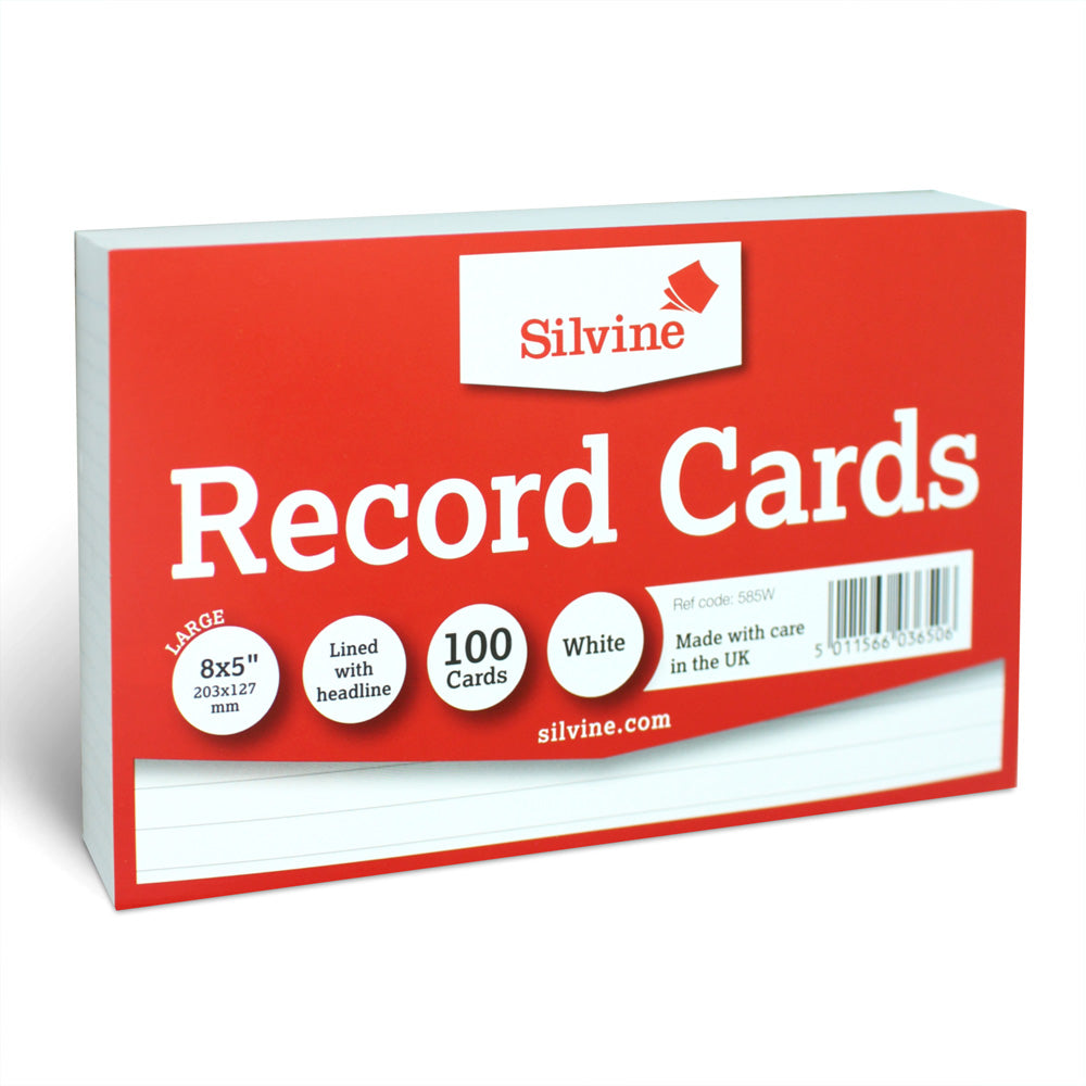 Silvine Record Cards 8x5 Ruled White - Cafe Supply