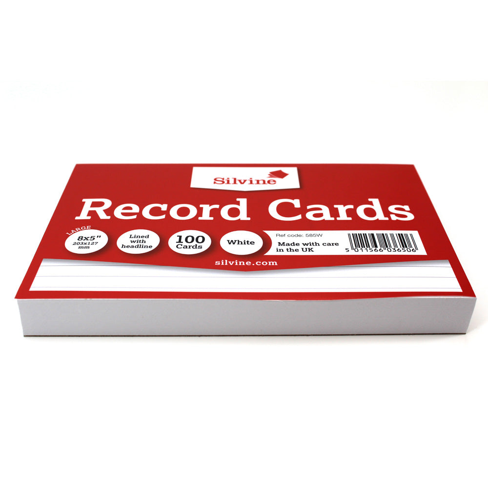 Silvine Record Cards 8x5 Ruled White - Cafe Supply