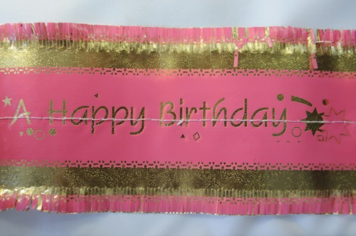 Happy Birthday Band 1m x 76mm wide Gold on Pink