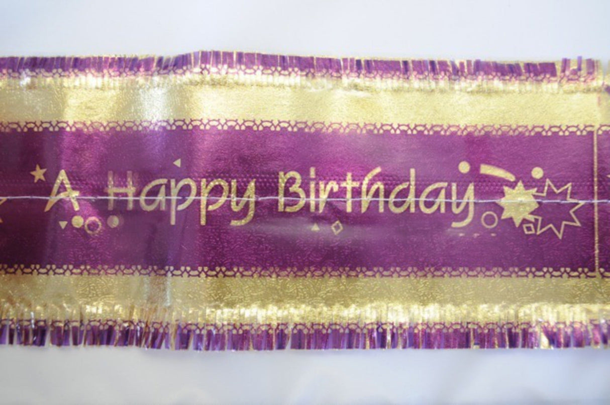 Happy Birthday Band 1m x 76mm wide Gold on Purple