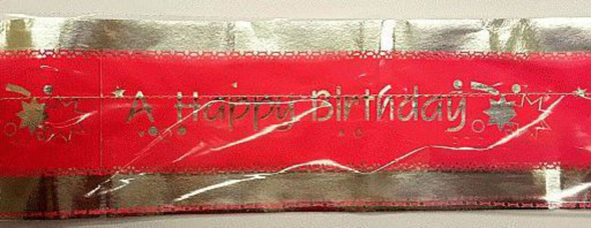 Happy Birthday Frill 7m x 76mm wide Silver on Pink - 3 LEFT