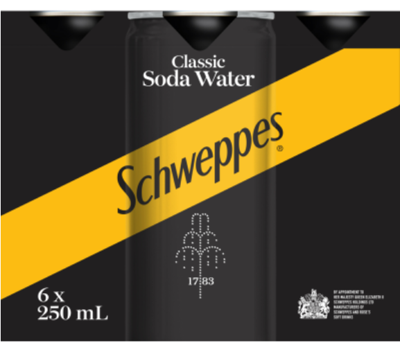 Schweppes Classic Soda Water Cans 6 x 250ml