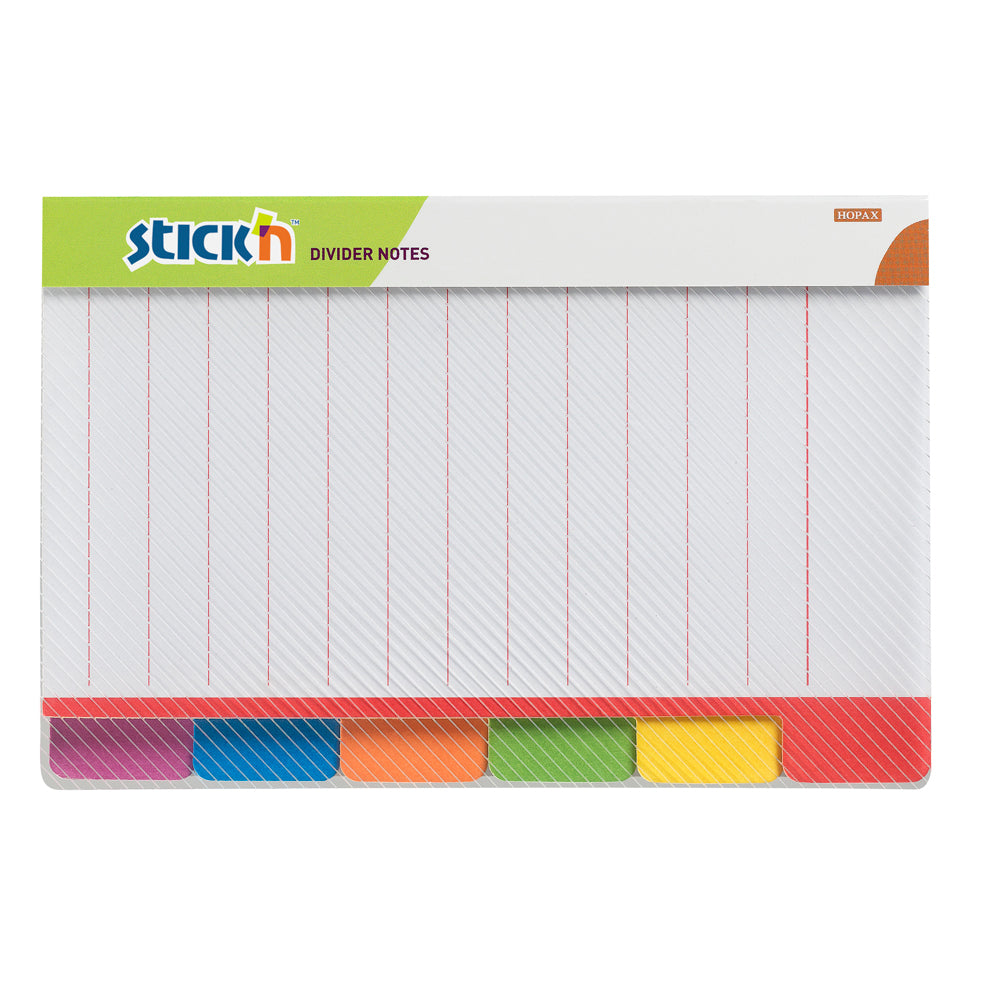 Stick'n Magic Divider Notes Neon 6 Colours 60 Sheets Lined 148x98mm