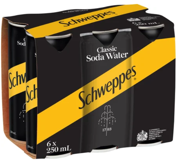 Schweppes Classic Soda Water Cans 6 x 250ml