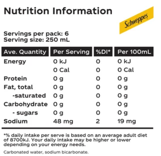 Schweppes Classic Soda Water Cans 6 x 250ml