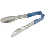 6-inch stainless steel one-piece scalloped tongs with blue Kool-Touch® handle