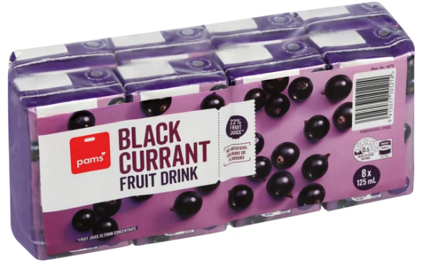 Pams Blackcurrant Fruit Drink 8 x 125ml