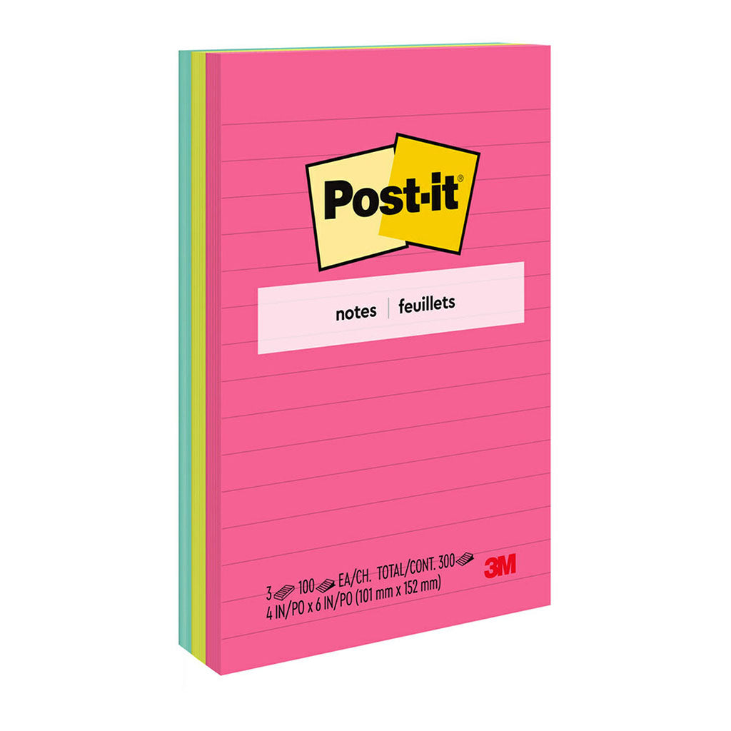 Post-it Lined Notes 660-3AN 101x152mm Poptimistic (Cape Town), Pack of 3