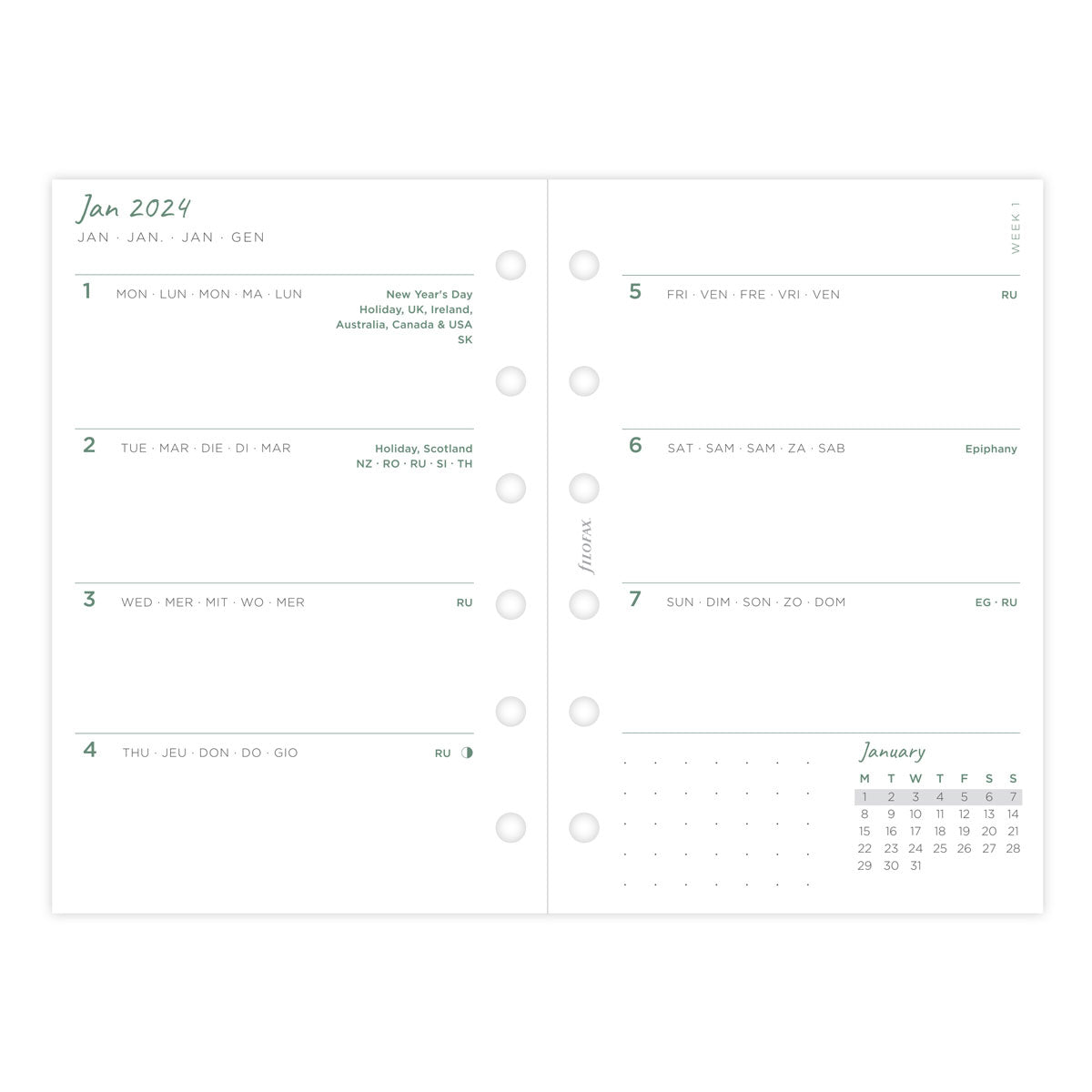 Filofax Eco Week on Two Pages Diary Refill - Pocket - Cafe Supply