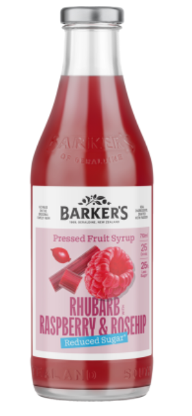 Barker's Reduced Sugar Rhubarb With Raspberry & Rosehip Pressed Fruit Syrup 710ml