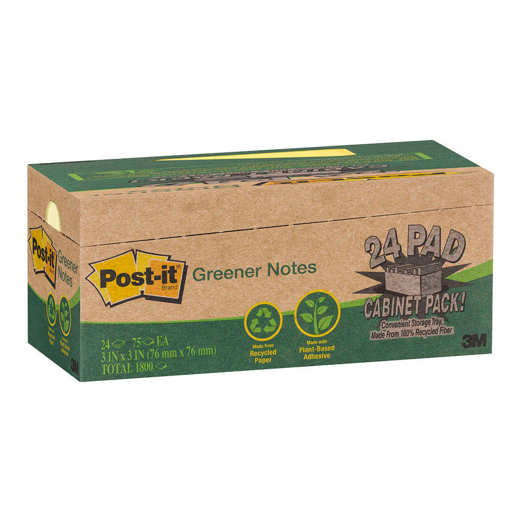 Post-it Greener Rec Notes 654R-24CP-CY 76x76mm Yellow, Pack of 24