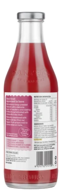 Barker's Reduced Sugar Rhubarb With Raspberry & Rosehip Pressed Fruit Syrup 710ml