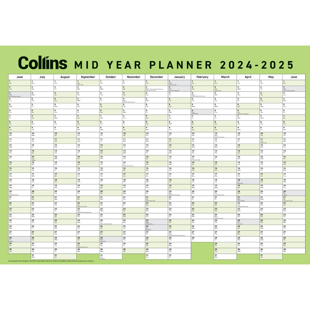 Collins Wall Planner Mid Year A2 2024/2025