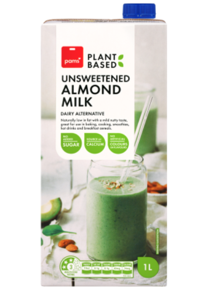 Pams Plant Based Unsweetened Almond Milk 1l