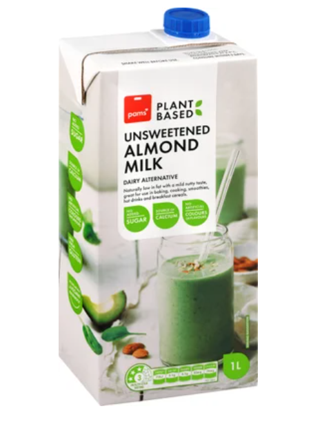 Pams Plant Based Unsweetened Almond Milk 1l