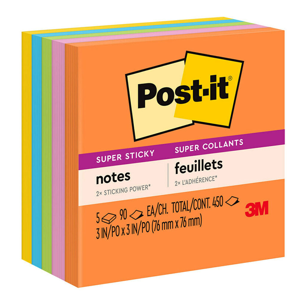 Post-it Super Sticky Notes 654-5SSAU 76x76mm Energy (Rio), Pack of 5