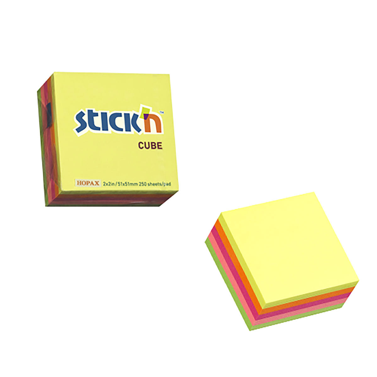 Stick'n Note Cube 51x51mm 250 Sheets Neon