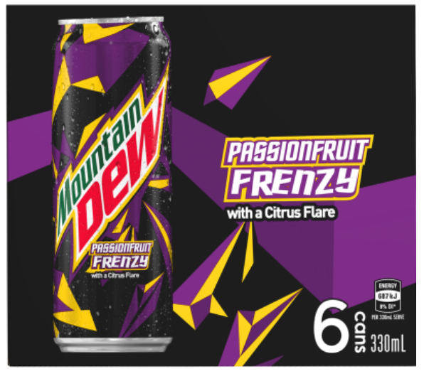 Mountain Dew Passionfruit Frenzy Soft Drink 6 x 330ml