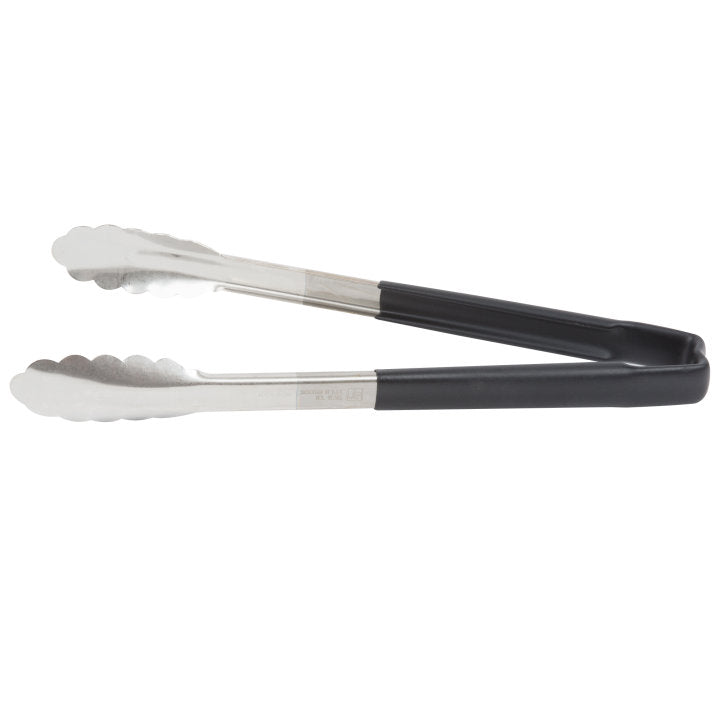 12-inch stainless steel one-piece scalloped tongs with black Kool-Touch® handle