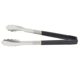 12-inch stainless steel one-piece scalloped tongs with black Kool-Touch® handle