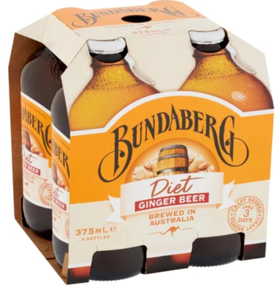 Bundaberg Diet Ginger Beer Bottles 4 x 375ml