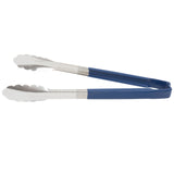 12-inch stainless steel one-piece scalloped tongs with blue Kool-Touch® handle