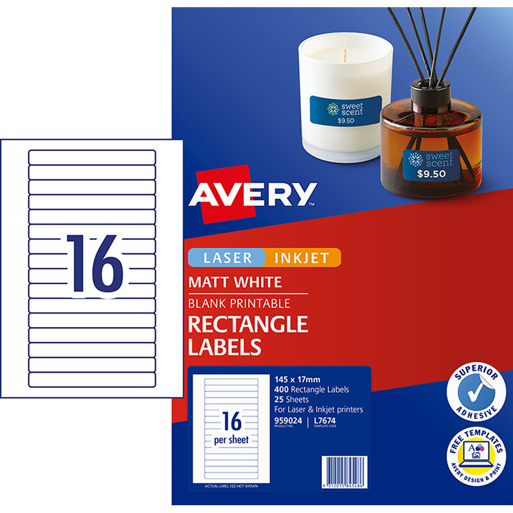 Avery Label L7674 Laser 145x17mm 16up 25 Sheets - Cafe Supply