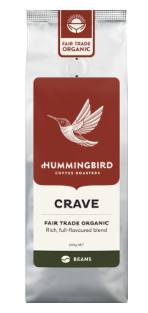 Hummingbird Crave Fair Trade Organic Fresh Whole Beans Coffee 200g