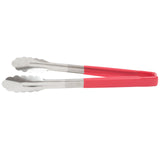 12-inch stainless steel one-piece scalloped tongs with red Kool-Touch® handle