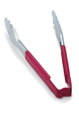 12-inch stainless steel one-piece scalloped tongs with red Kool-Touch® handle