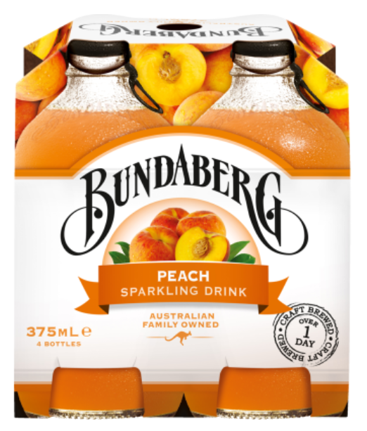 Bundaberg Peach Sparkling Drink Bottles 4 x 375ml