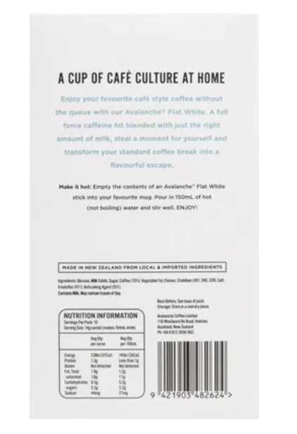 Avalanche Cafe Style Flat White Coffee Sticks 10 x 16g