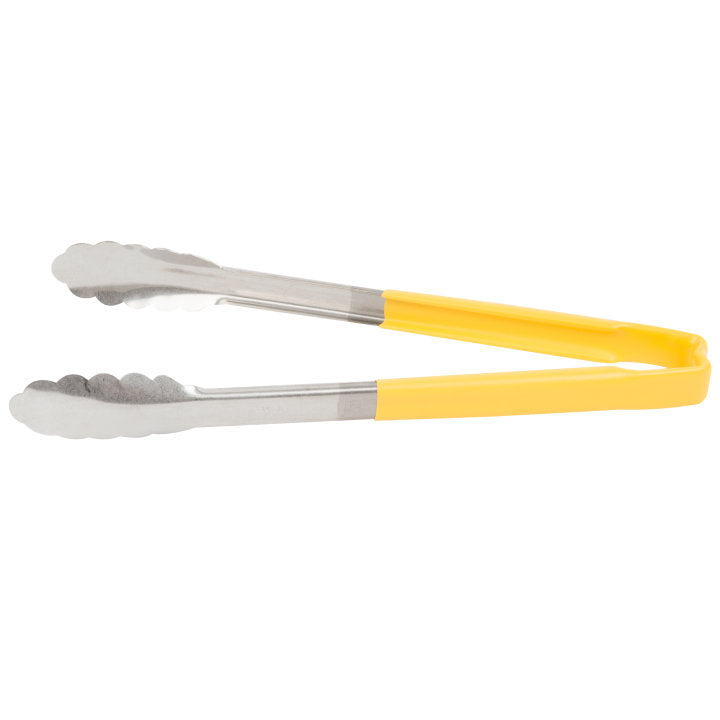 12-inch stainless steel one-piece scalloped tongs with yellow Kool-Touch® handle