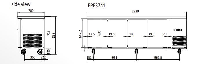 GLASS FOUR DOOR COOLING FRIDGE TABLE 2230 MM EPF3741 - Cafe Supply