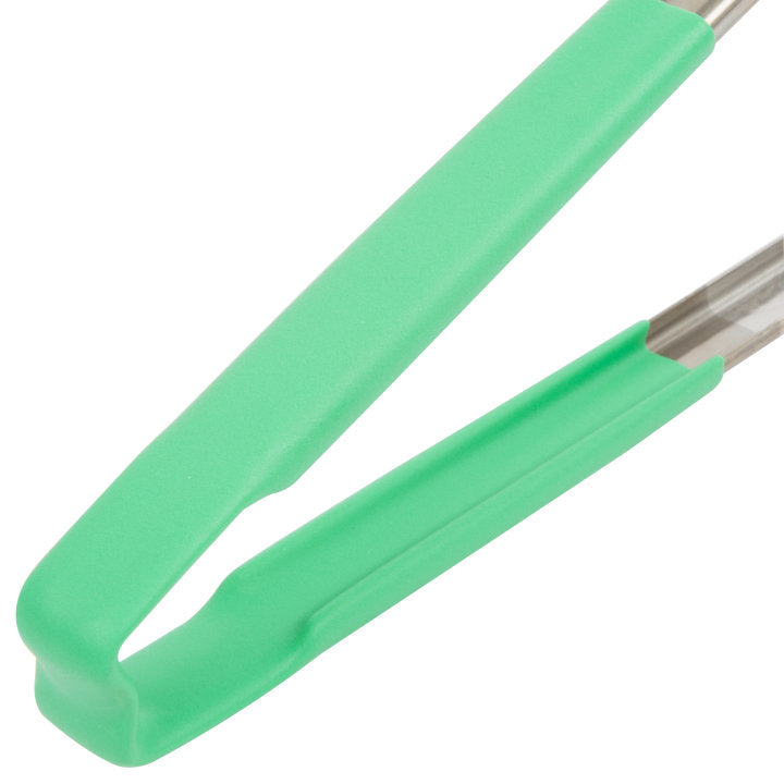 12-inch stainless steel one-piece scalloped tongs with green Kool-Touch® handle