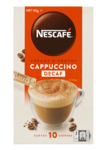 Nescafe Cappuccino Decaf Coffee Sachets 10pk