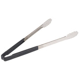 16-inch stainless steel one-piece scalloped tongs with black Kool-Touch® handle