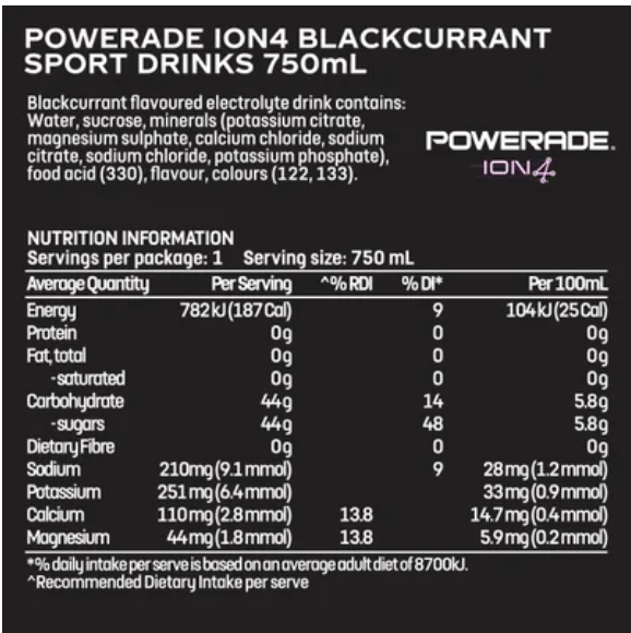 Powerade ION4 Blackcurrant Sports Drink 750ml