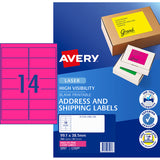 Avery Shipping Label L7163FP Flo Pink Laser 99.1x38.1mm 14up 25 Sheets