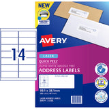 Avery Quick Peel Address Labels L7163 White 99.1x38.1mm 14up 40 Sheets - Cafe Supply